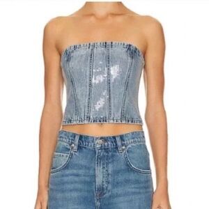 NWT GRLFRND x Lindsi Lane Aurora Sequin
Bustier Crop Top Denim Strapless XS